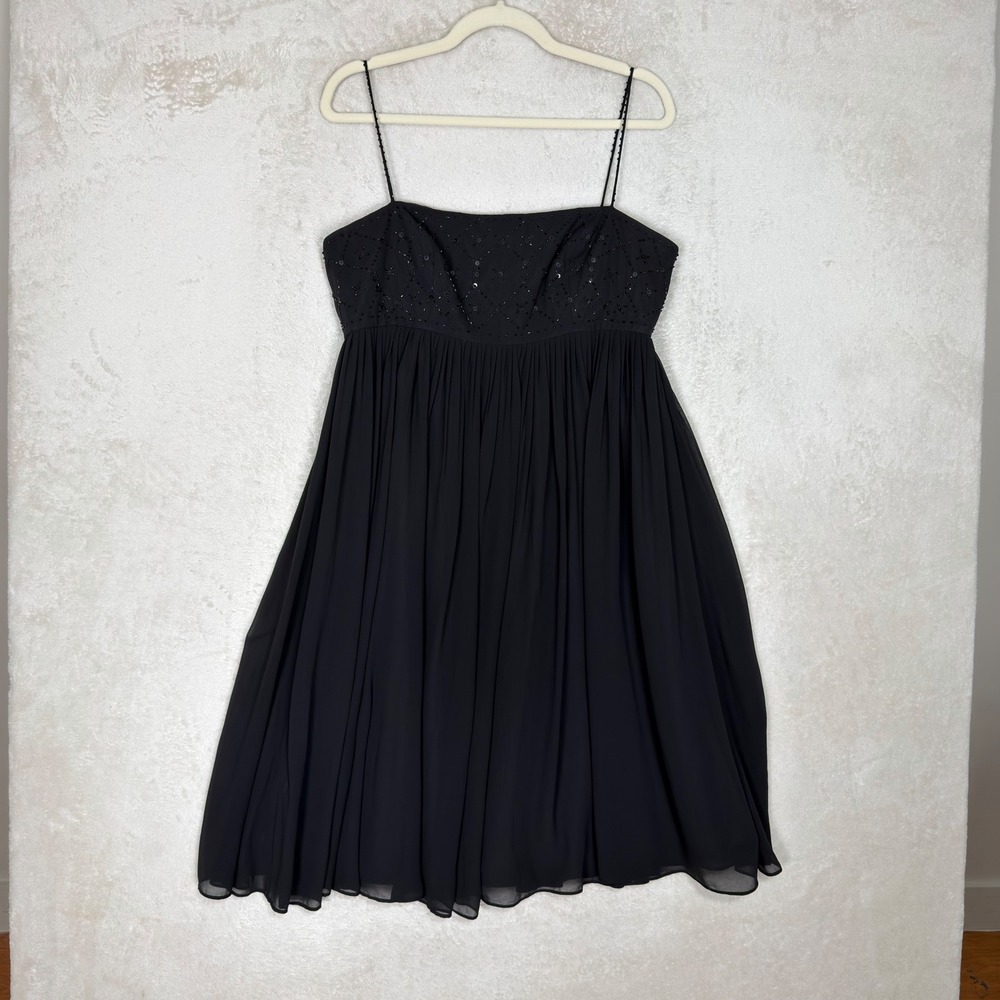 Vintage Jones Wear Black Beaded Sequin Empire Waist Chiffon Cocktail Dress Y2K